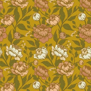 Chintz floral on ochre - Small