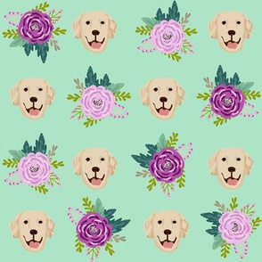 golden retriever dog floral head fabric - floral fabric, dog head fabric, dog, dogs, - mint