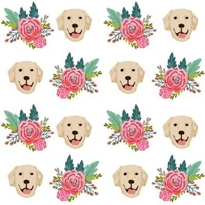 golden retriever dog floral head fabric - floral fabric, dog head fabric, dog, dogs, - white