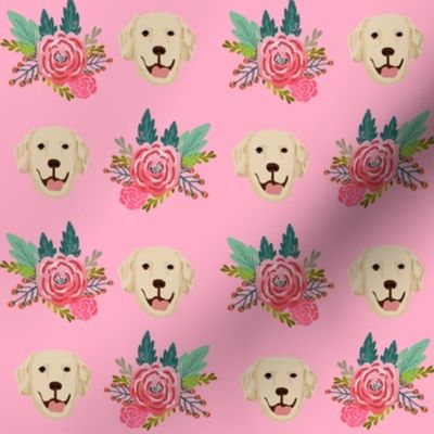 golden retriever dog floral head fabric - floral fabric, dog head fabric, dog, dogs, - pink