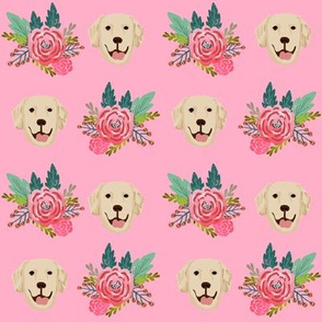 golden retriever dog floral head fabric - floral fabric, dog head fabric, dog, dogs, - pink