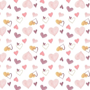 Blush Pink Mustard and Lavender Watercolor Hearts