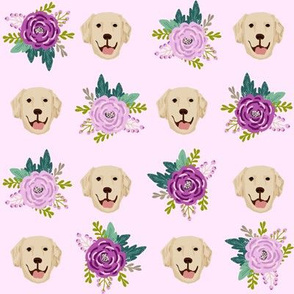 golden retriever dog floral head fabric - floral fabric, dog head fabric, dog, dogs, - lavender