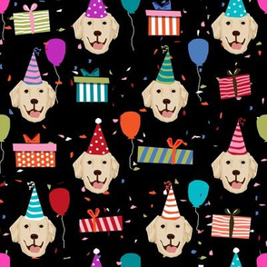 golden retriever birthday fabric - dog birthday, dog fabric, golden retriever dog  - black