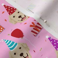 golden retriever birthday fabric - dog birthday, dog fabric, golden retriever dog - pink