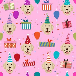 golden retriever birthday fabric - dog birthday, dog fabric, golden retriever dog - pink