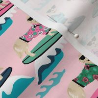 golden retriever surfing fabric - dog surfing fabric, surfing fabric, dog fabric - pink