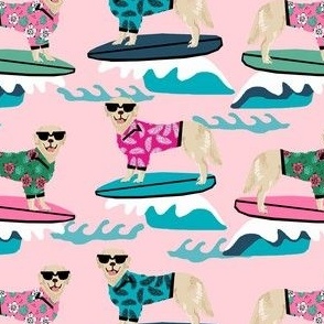 golden retriever surfing fabric - dog surfing fabric, surfing fabric, dog fabric - pink
