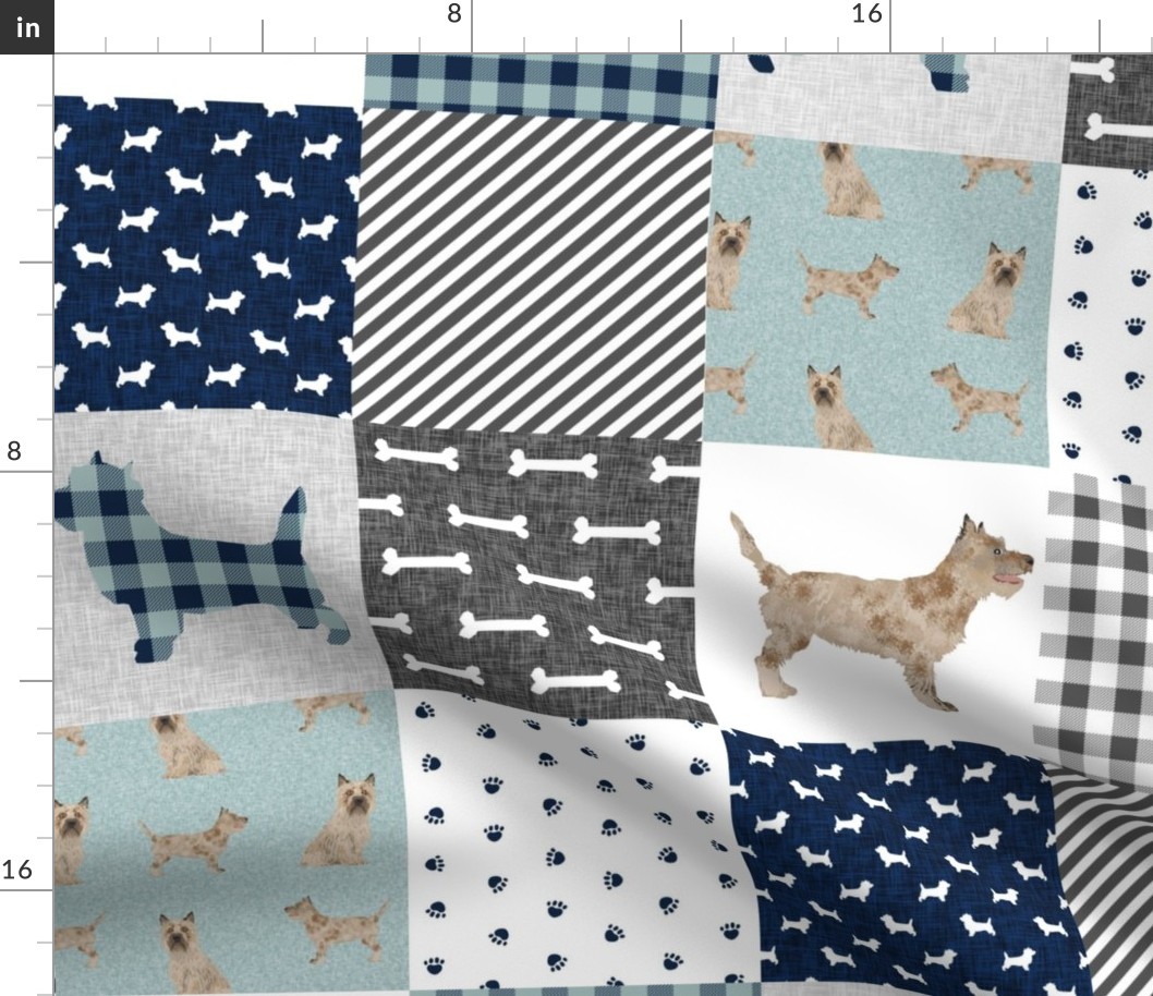 cairn terrier dog quilt, patchwork, cairn terrier cheater quilt - patchwork navy