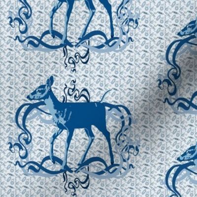 6x5-Inch Repeat of Graceful Deer in Classic Blue