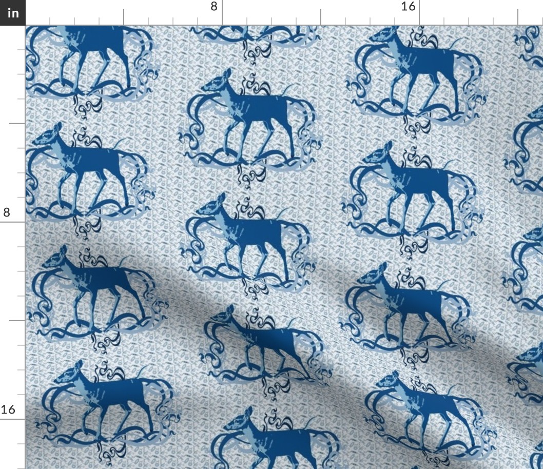 6x5-Inch Repeat of Graceful Deer in Classic Blue