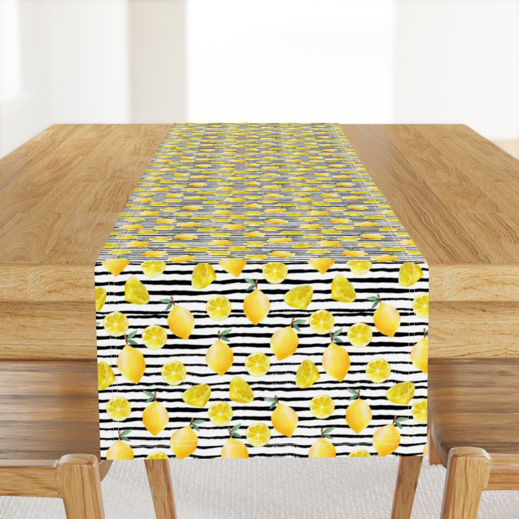 lemon watercolor fabric - watercolor fabric, citrus fruit fabric, lemons fabric, lemon - black