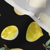lemon watercolor fabric - watercolor fabric, citrus fruit fabric, lemons fabric, lemon -  black