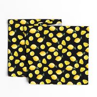 lemon watercolor fabric - watercolor fabric, citrus fruit fabric, lemons fabric, lemon -  black