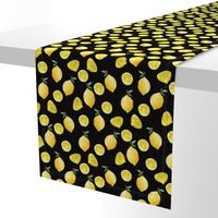 lemon watercolor fabric - watercolor fabric, citrus fruit fabric, lemons fabric, lemon -  black