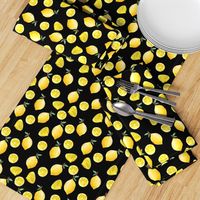 lemon watercolor fabric - watercolor fabric, citrus fruit fabric, lemons fabric, lemon -  black