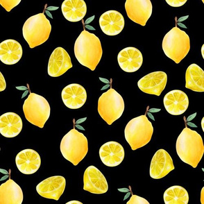 lemon watercolor fabric - watercolor fabric, citrus fruit fabric, lemons fabric, lemon -  black