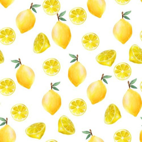 lemon watercolor fabric - watercolor fabric, citrus fruit fabric, lemons fabric, lemon - white