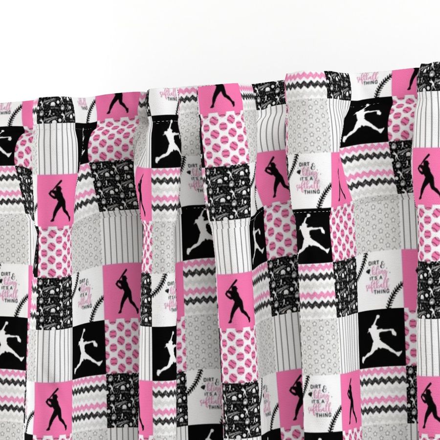 1.5 inch Softball//Dirt & Bling//Pink - Wholecloth Cheater Quilt 