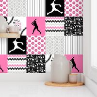 1.5 inch Softball//Dirt & Bling//Pink - Wholecloth Cheater Quilt 