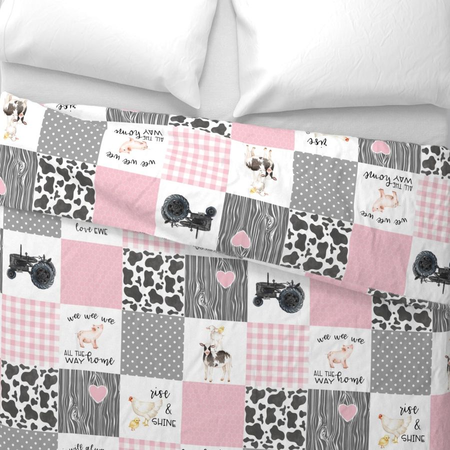 Farm//Love you till the cows come home//I will always love ewe//Pink - Wholecloth cheater quilt