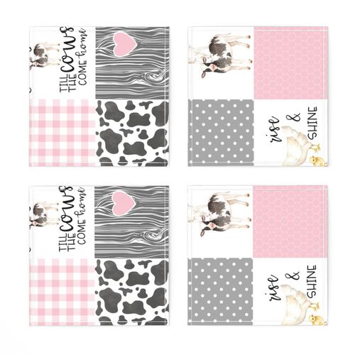 Farm//Love you till the cows come home//I will always love ewe//Pink - wholecloth cheater quilt - Rotated