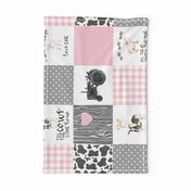 Farm//Love you till the cows come home//I will always love ewe//Pink - wholecloth cheater quilt - Rotated