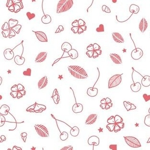 Light cherry pattern, with blooms, leaves and little hearts