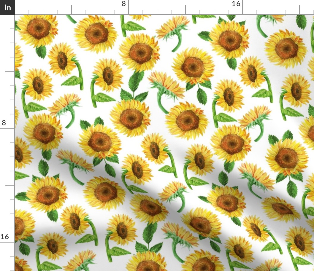 MEDIUM  sunflower watercolor fabric - watercolor fabric, sunflowers fabric, floral fabric, nursery fabric, baby girl fabric - white