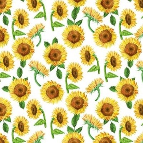 MINI  sunflower watercolor fabric - watercolor fabric, sunflowers fabric, floral fabric, nursery fabric, baby girl fabric - white