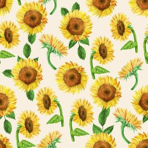 sunflower watercolor fabric - watercolor fabric, sunflowers fabric, floral fabric, nursery fabric, baby girl fabric -cream