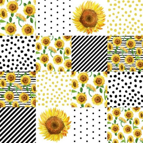 sunflower quilt - 3" squares nursery baby girl sunflowers, cheater quilt fabric, sunflower quilt fabric, floral quilt