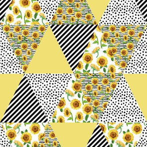 sunflower triangle quilt fabric - cheater quilt, patchwork, wholecloth, sunflowers fabric