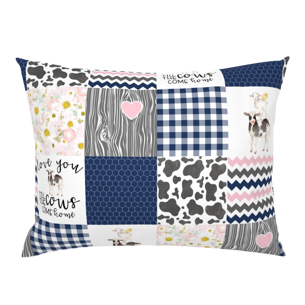 Farm//Love you till the cows come home//Pink&Navy - Wholecloth Cheater Quilt