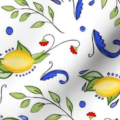 Italian Inspired Lemons Leaves and Swirls