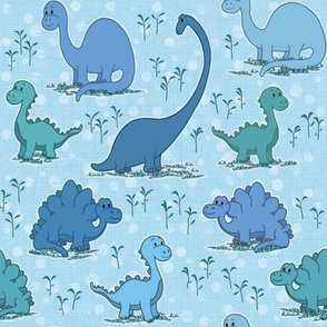 Dinosaurs on Blue,  mid scale