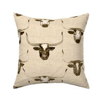 Longhorn Cattle Portraits on Linen Look in Sepia Tone