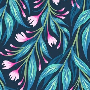 Budding Vines Floral - Navy