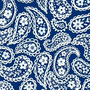 White 70's Paisley (navy) 12” medium 