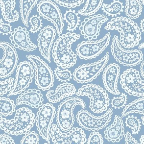 White 70's Paisley (storm blue) 8” small