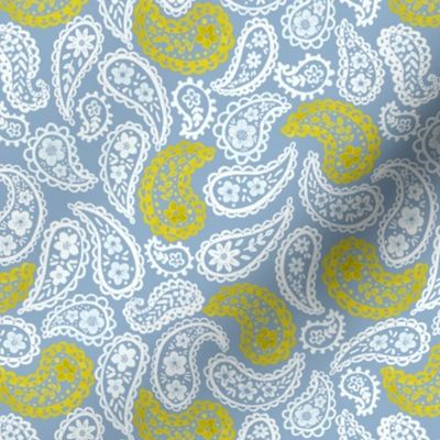 White & Yellow 70's Paisley (storm blue) 7” small