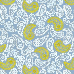 White & Yellow 70's Paisley (storm blue) 7” small