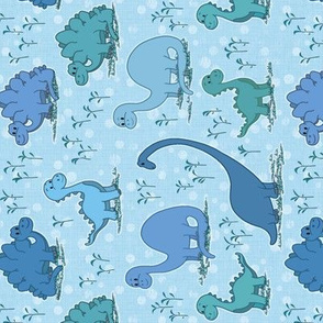 Dinosaurs on Blue,  mid scale, rotated
