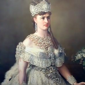 Victorian queen princess bride queen flowers floral diamond crowns tiaras necklace bracelets belts earrings vase white off shoulder dress gowns  lace fur ringlets curly barrel chestnut curls brown hair ornate beauty 19th century historical ornate royal po