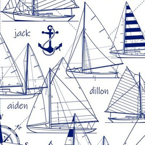 saiboats with names / navy on white