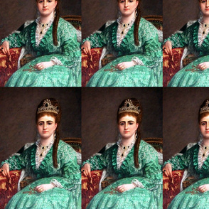 Victorian queen princess bride queen diamond crowns tiaras necklace bracelets earrings green mint long sleeves dress gowns rings lace ringlets fur curly barrel chestnut curls brown hair ornate beauty 19th century historical ornate royal portraits beautifu