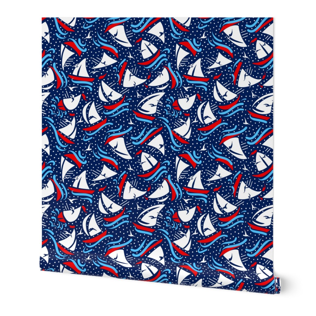 Micro Ditsy Sailboat Regatta | Red + White + Blue