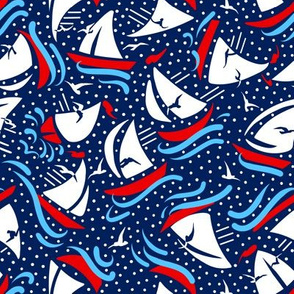 Micro Ditsy Sailboat Regatta | Red + White + Blue