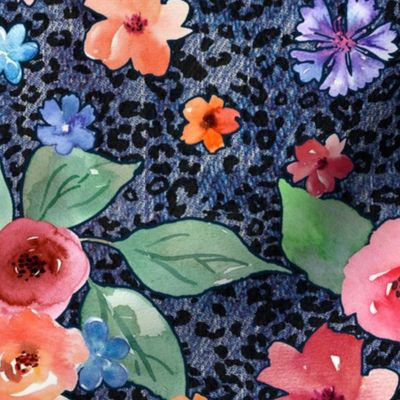 Denim Floral pattern with animal print