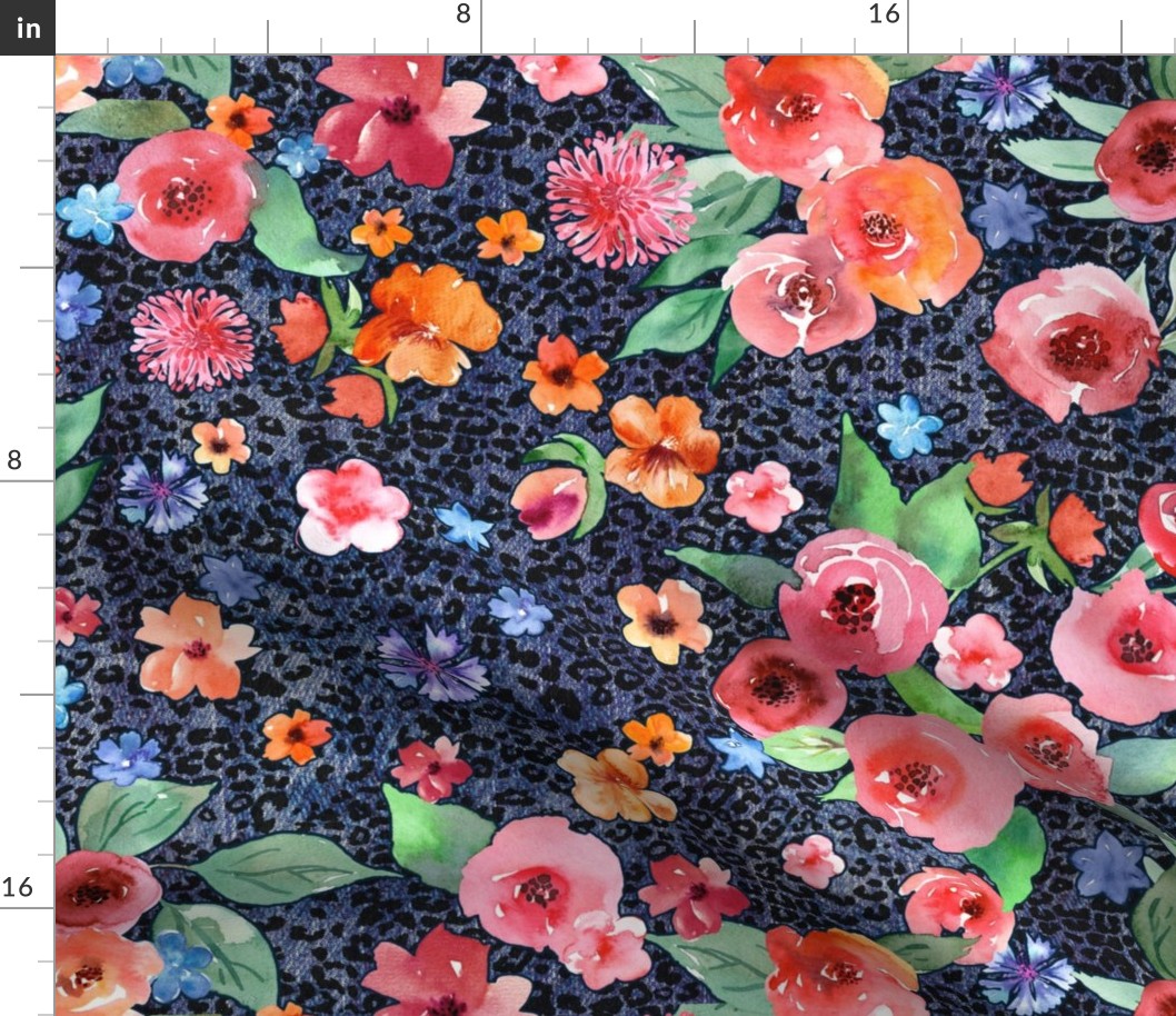 Denim Floral pattern with animal print
